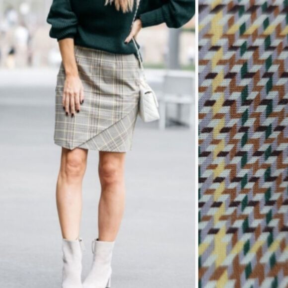 Cabi Pastime Houndstooth Plaid Skirt Above Knee Asymmetrical Hem Pockets NWT - Picture 3 of 15